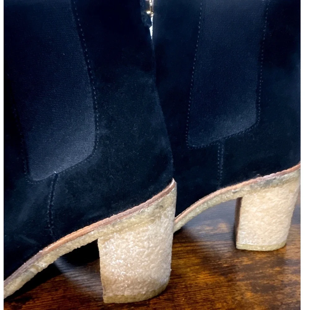 Lauren Ralph Lauren Marianna Leather Block Heel Suede Chelsea Boots Black Size 7